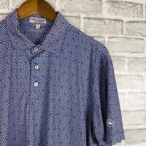 Peter Millar Summer Comfort Navy Pool Ball AOP Performance Golf Polo Mens MEDIUM